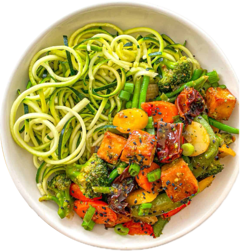 Schezwan Tofu and Vegetable Noodles Bowl